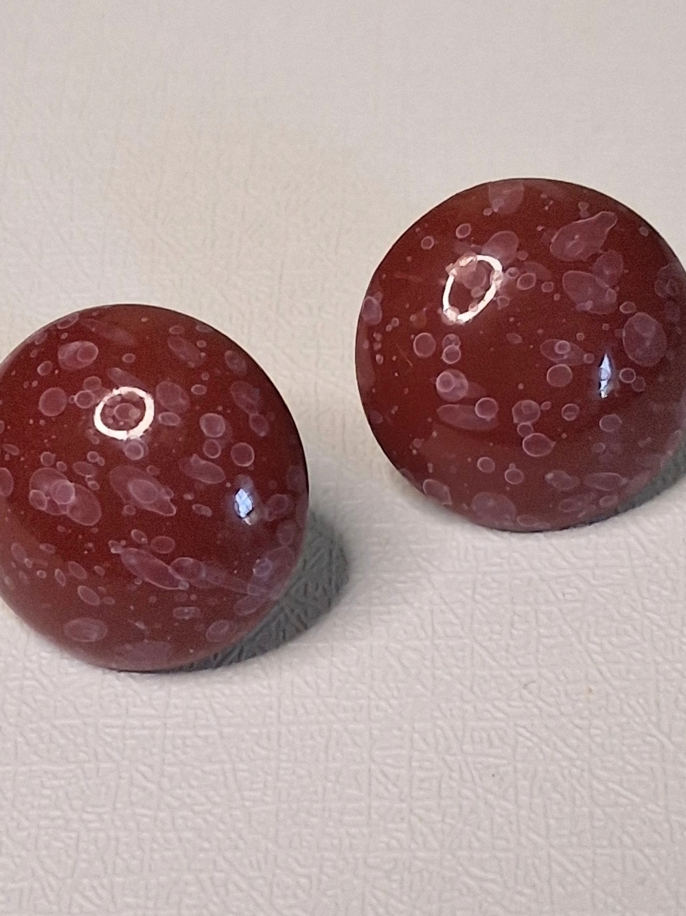 Round Red Speckled Cabochon Earrings - Pair